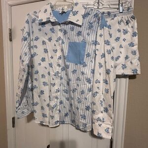 Peach Love California Blue Floral Button Down Shirt and Shorts